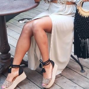 Cheetah Print Flatform Lace Up Espadrilles
